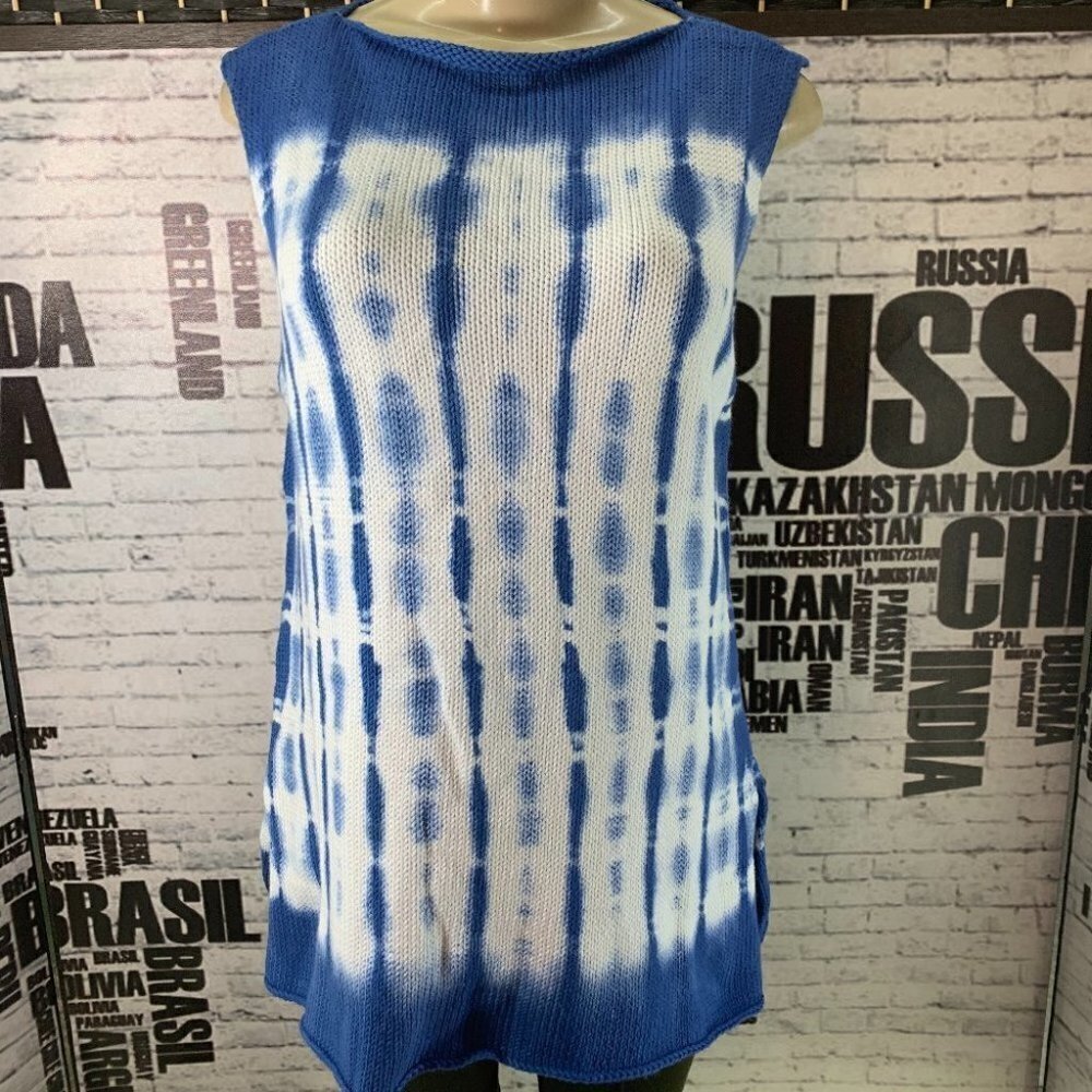 Pure M Alora Blue Tie- Dye Hand Knit Pull-Over Sleeveless Sweater